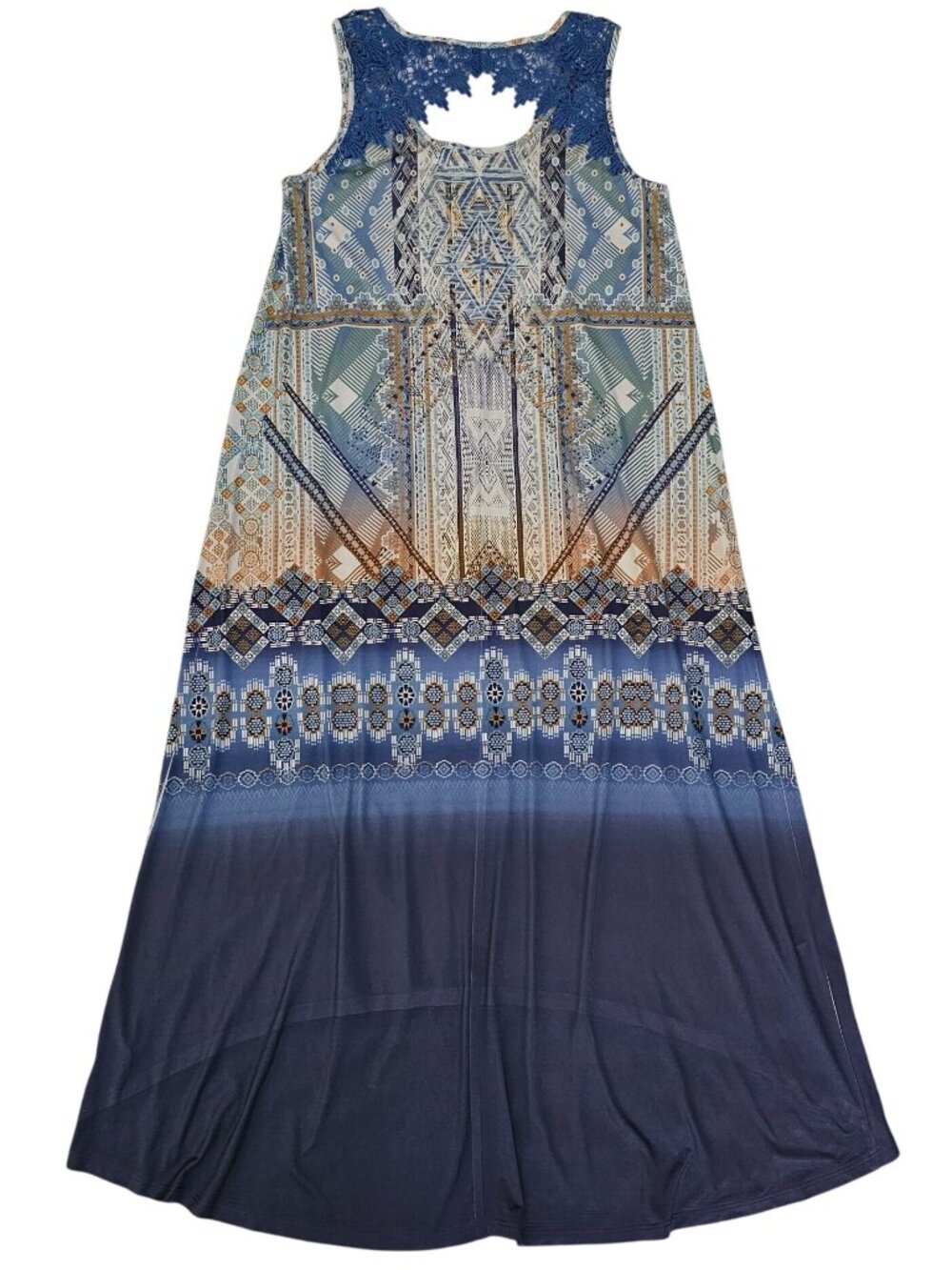 World Unity Blue/Multi Boho Wild Spirit Purity High Low Dress Women's Size Small - Picture 3 of 11